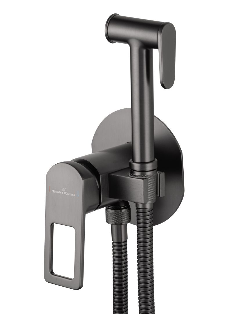 Приобрести смеситель с гигиеническим душем встраиваемый wonzon & woghand frame, темный графит (ww-88829010-bgm)