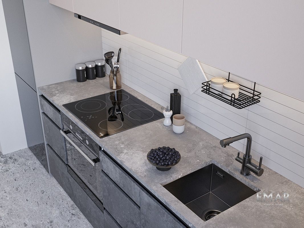 Приобрести emar кухонная мойка 38х42 см, графит emb-130 pvd nano dark