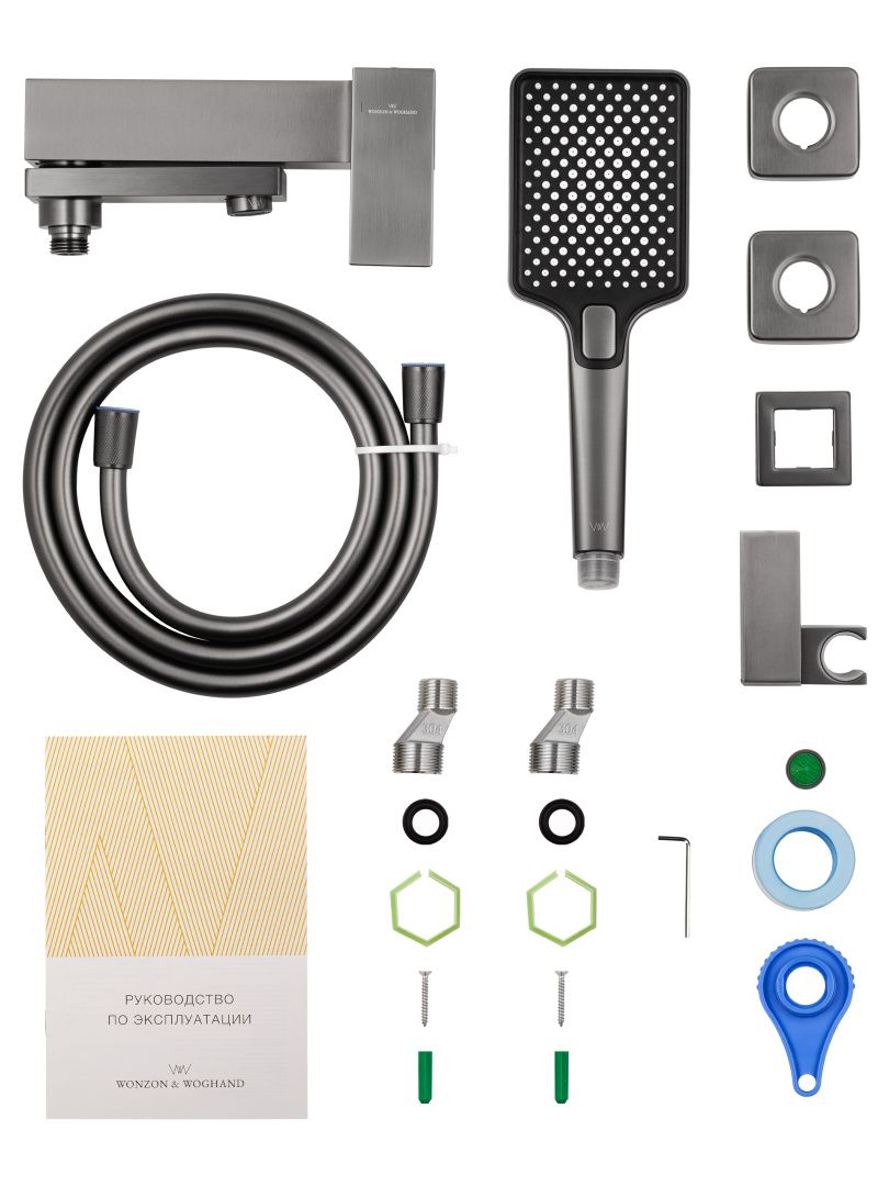Приобрести смеситель для ванны с душем wonzon & woghand cube, темный графит (ww-88639016-bgm)