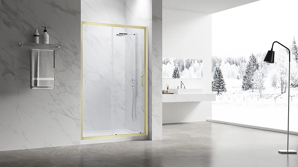 Приобрести veconi душевая дверь vianno 140х195 см, брашированное золото, прозрачное vn55g-140-01-c8
