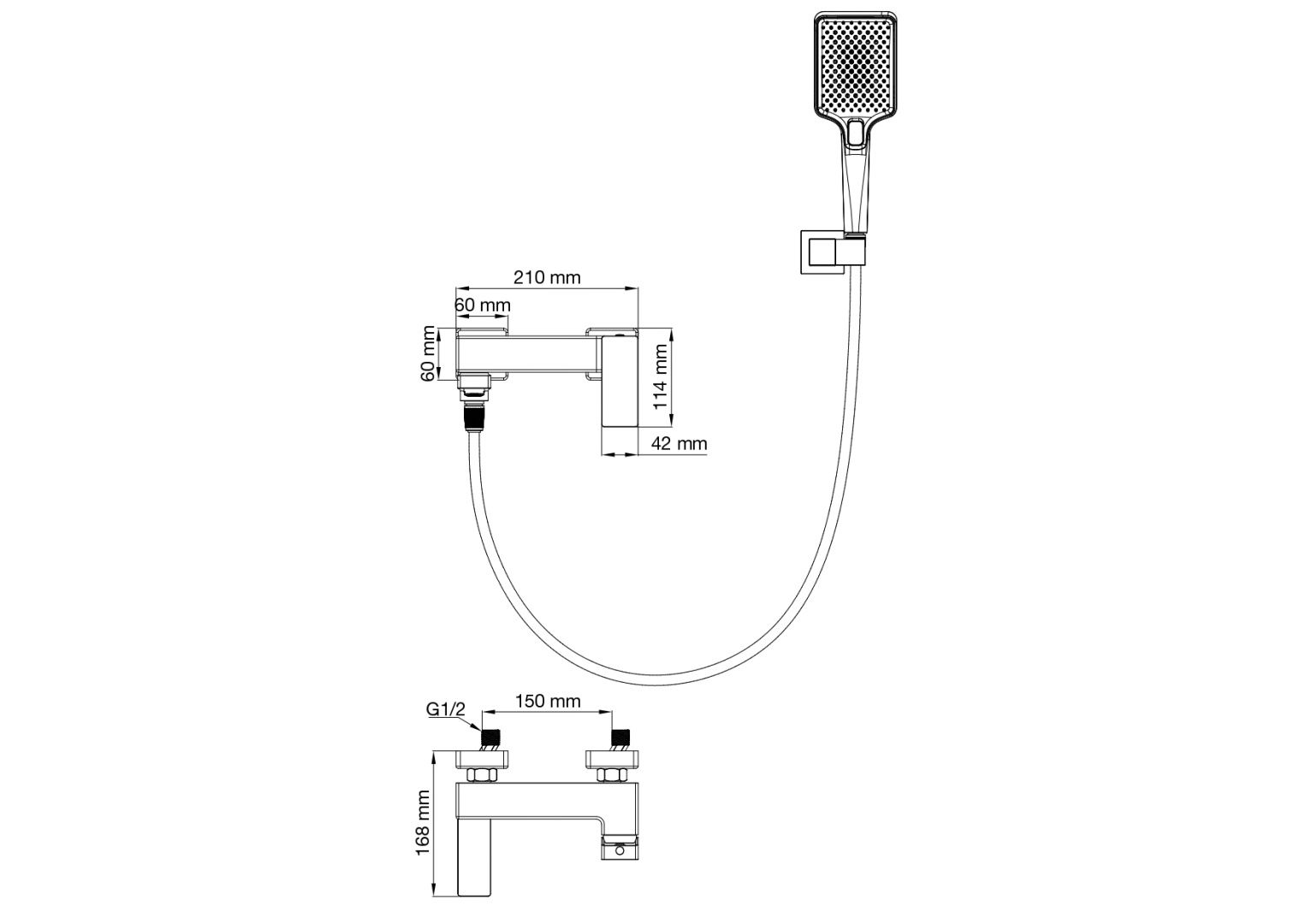 Приобрести смеситель для ванны с душем wonzon & woghand cube 2.0, темный графит (ww-88037068-bgm)