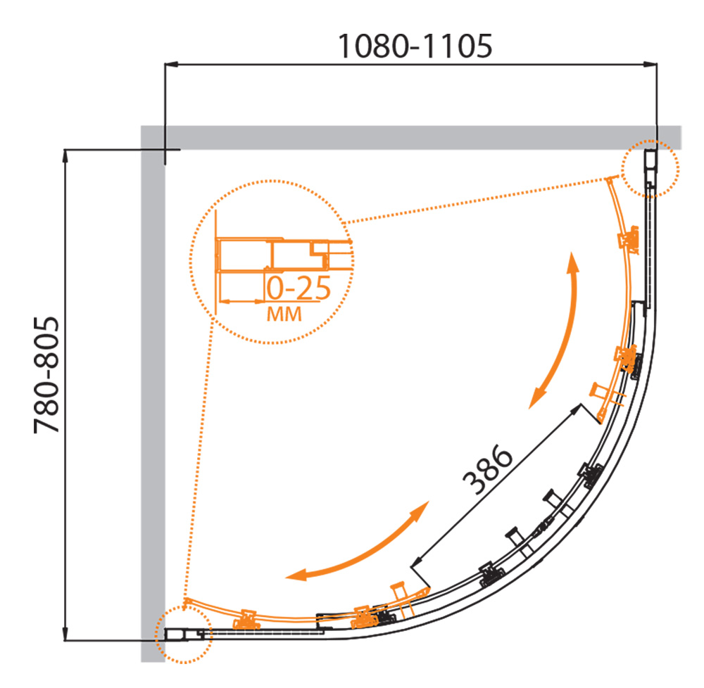 Приобрести cezares душевое ограждение molveno 110х80 см, хром molveno-rh-2-110/80-c-cr-iv