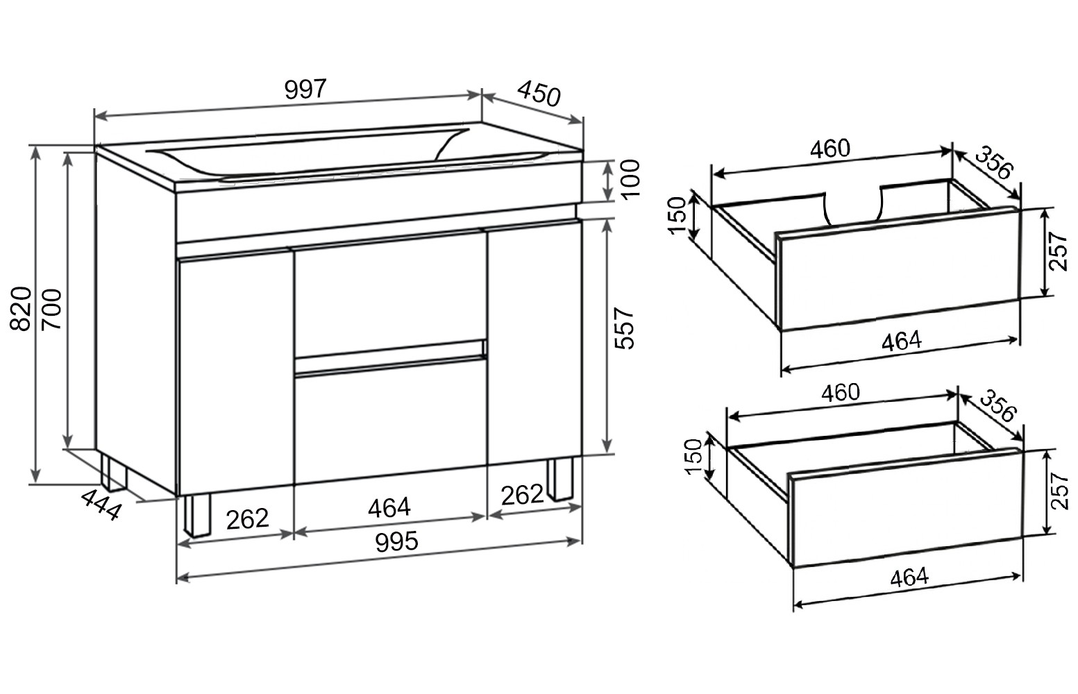 Приобрести aqua de marco тумба напольная с раковиной sydney 100см. 2 ящика+2двери