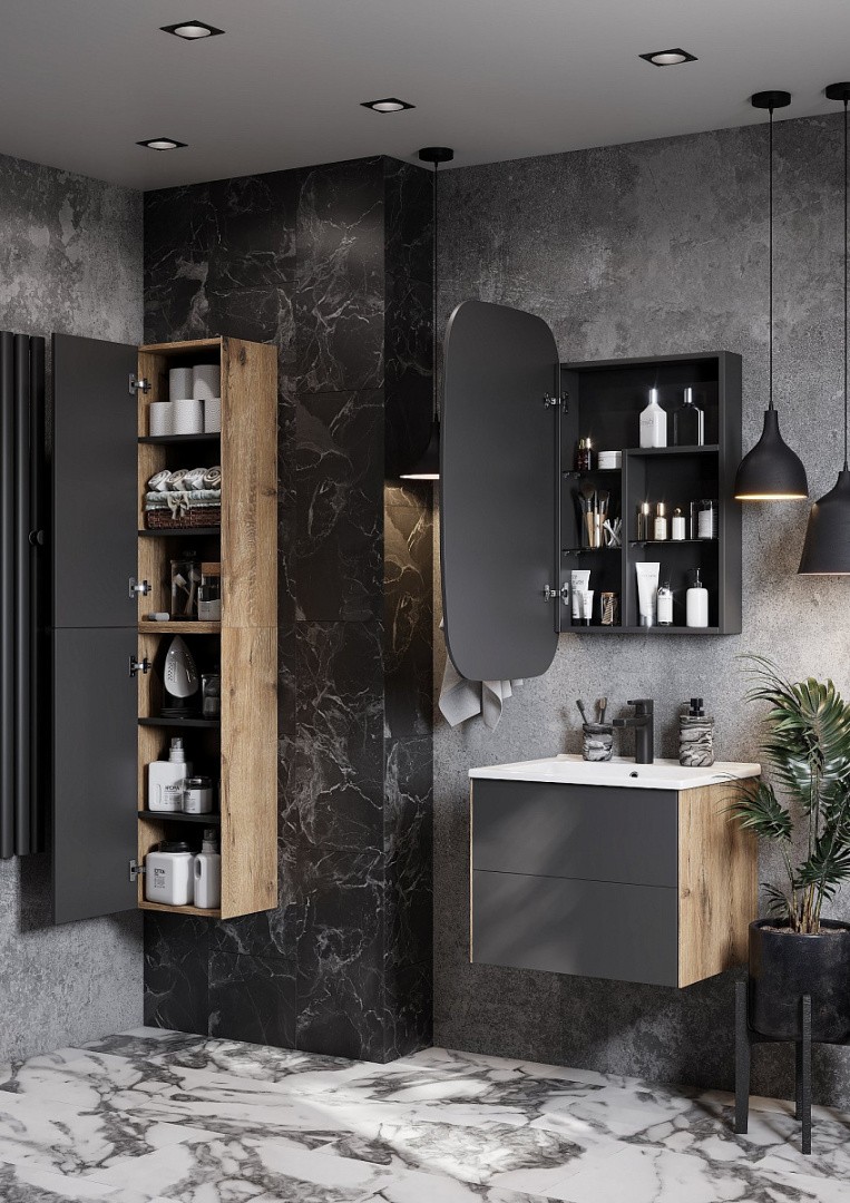 Приобрести шкаф подвесной акватон сохо, графит софт / дуб веллингтон