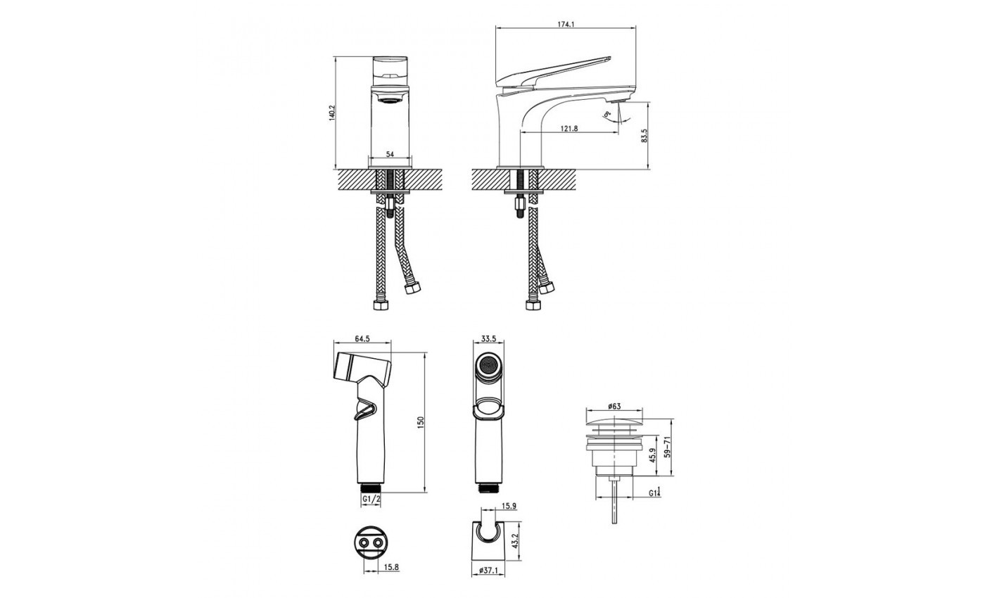 Приобрести lemark смеситель для раковины allegro с гигиеническим душем и донным клапаном, белый\хром lm5916cw