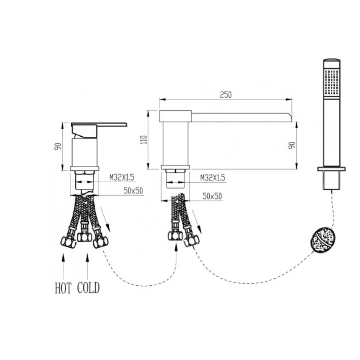 Приобрести grocenberg смеситель на борт ванны, черный матовый gb6008-2bl