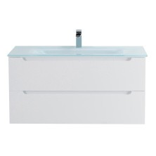 BelBagno Тумба с раковиной ETNA 100 см, подвесная Bianco Lucido, стеклянная раковина