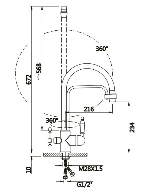 Приобрести смеситель для кухни vieir kitchen с гибким изливом, белый\хром v15006f
