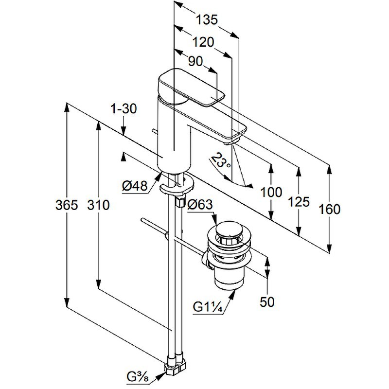Приобрести kludi pure&style однорычажный смеситель на умывальник 100, c донным клапаном, арт. 402900575