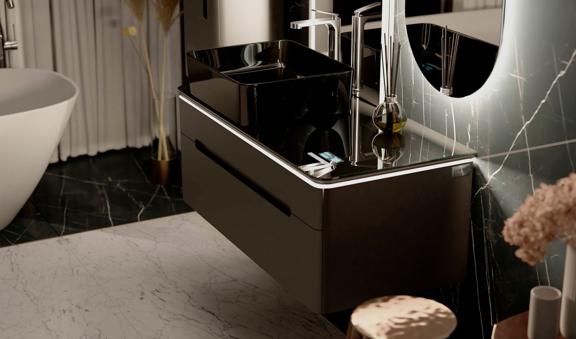 Приобрести jorno тумба подвесная shine 100 см со столешницей, bluetooth, антрацит