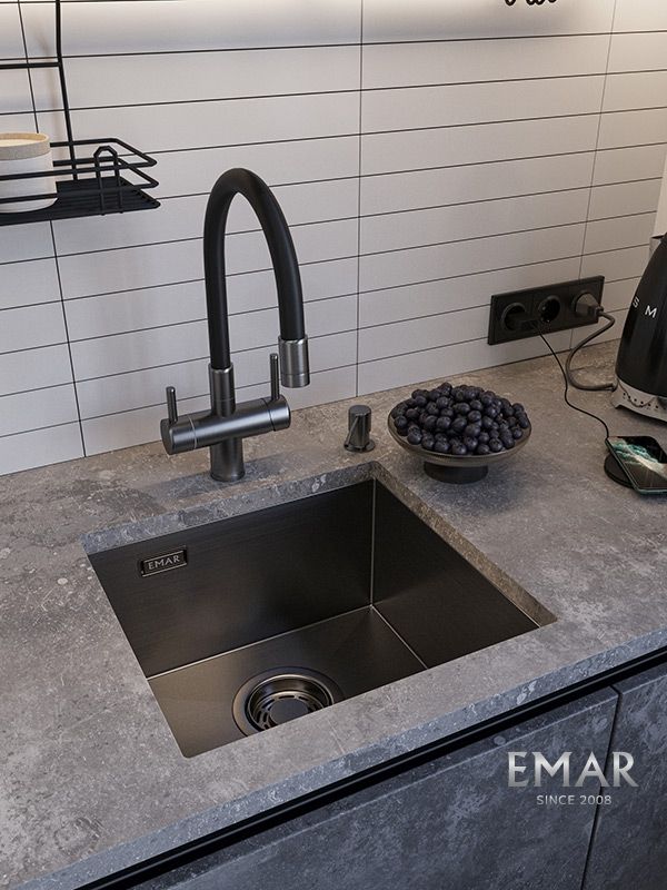 Приобрести emar кухонная мойка 44х42 см, графит emb-131a pvd nano dark