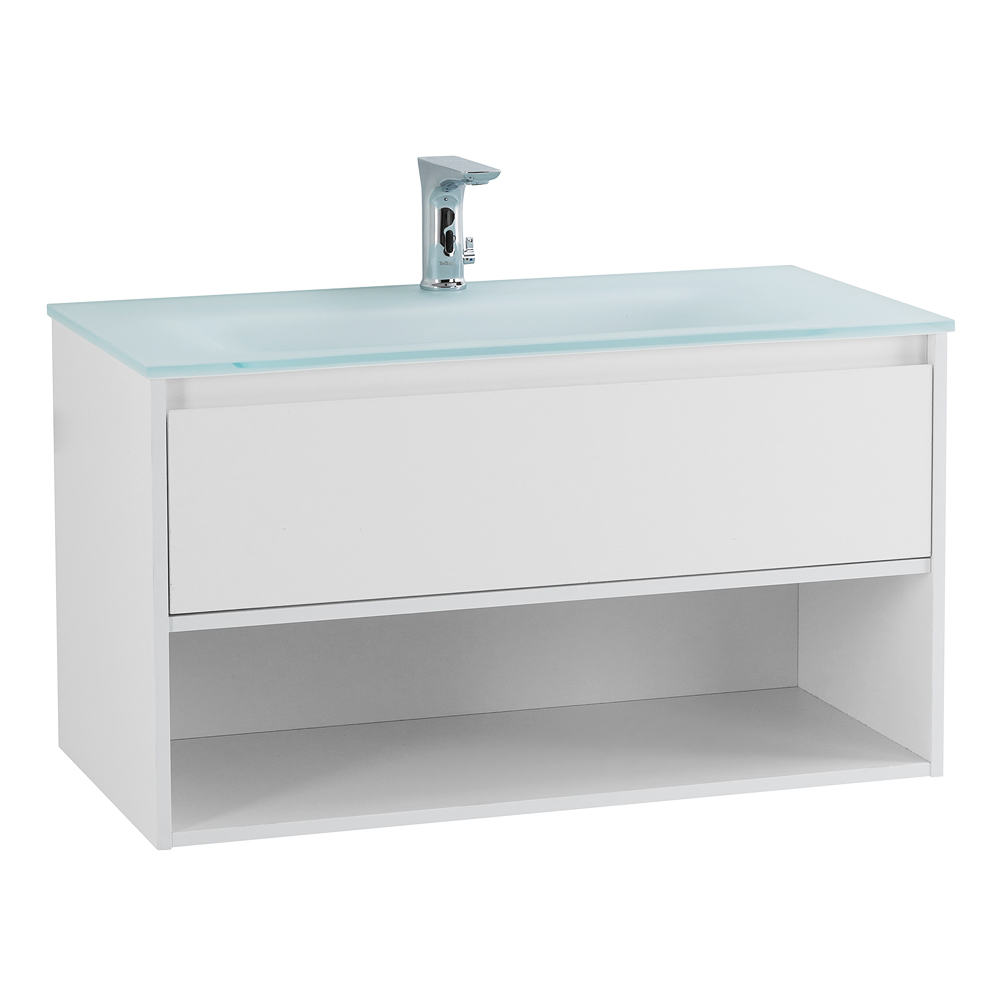 Приобрести belbagno тумба c раковиной kraft 80 см, с одним ящиком и полкой, подвесная bianco opaco, стеклянная раковина