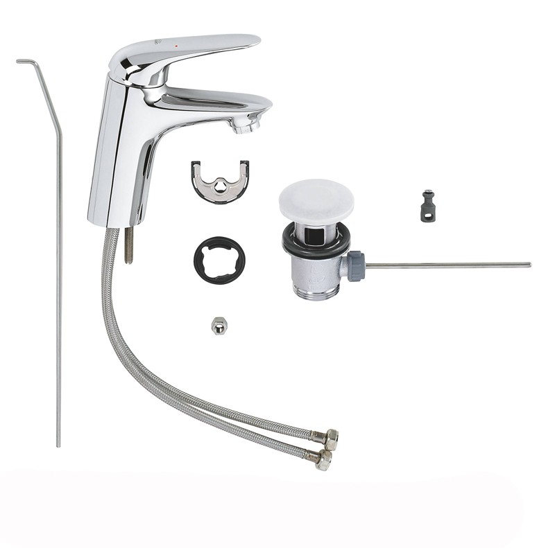 Приобрести смеситель для раковины grohe eurostyle с донным клапаном, хром 23564003