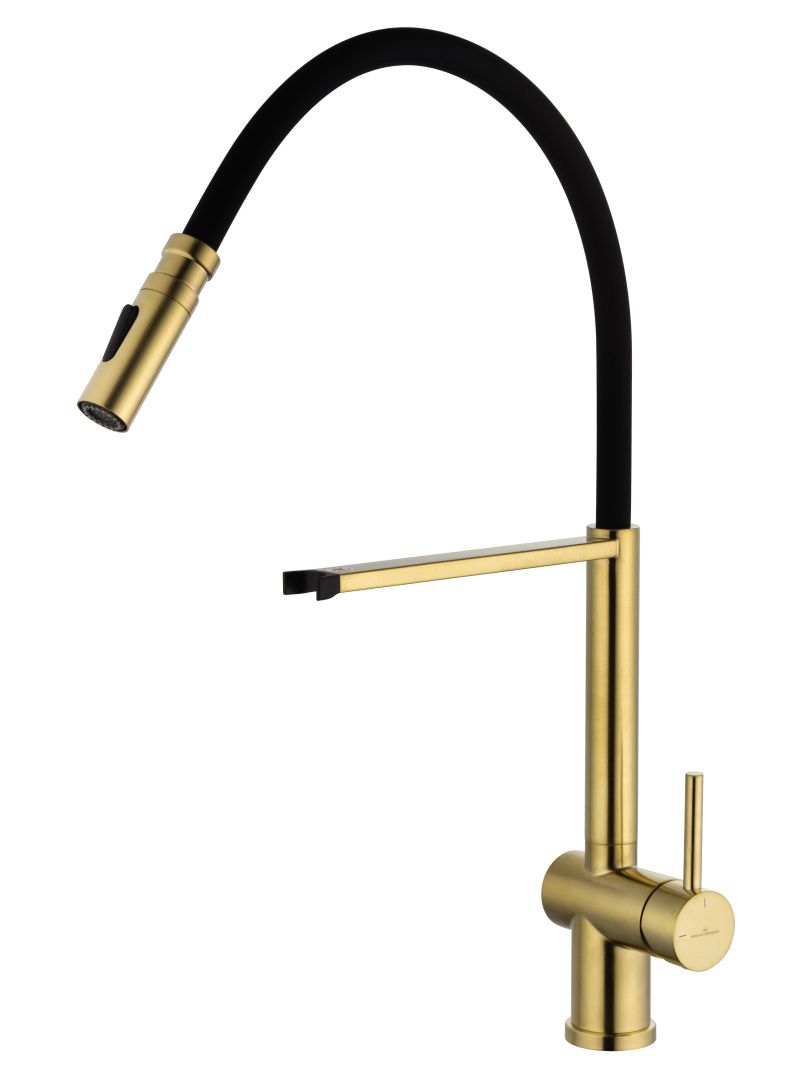 Приобрести смеситель для кухни с гибким изливом wonzon & woghand, брашированное золото (ww-88438003-bg)