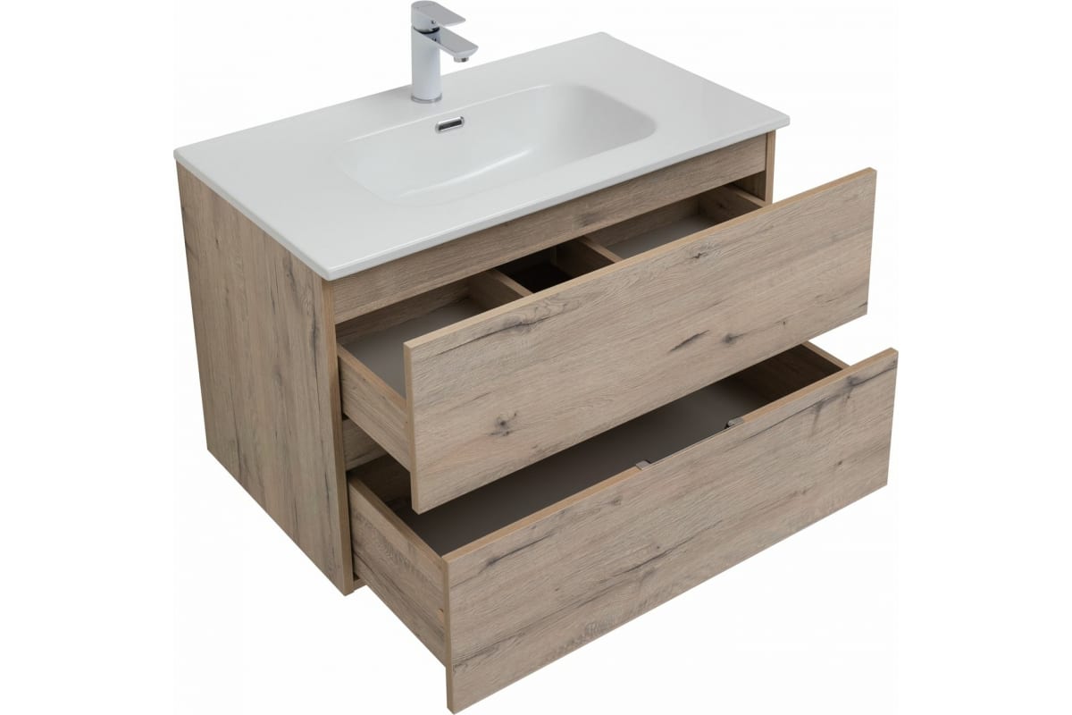 Приобрести aquanet тумба с раковиной алвита new 80 см, 2 ящика, дуб веллингтон белая
