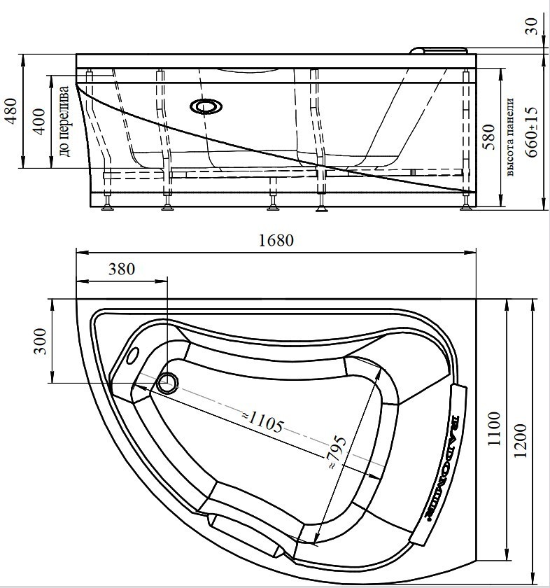 Приобрести радомир акриловая ванна альбена 168x120 см r ( комплект каркас, подголовник и слив )