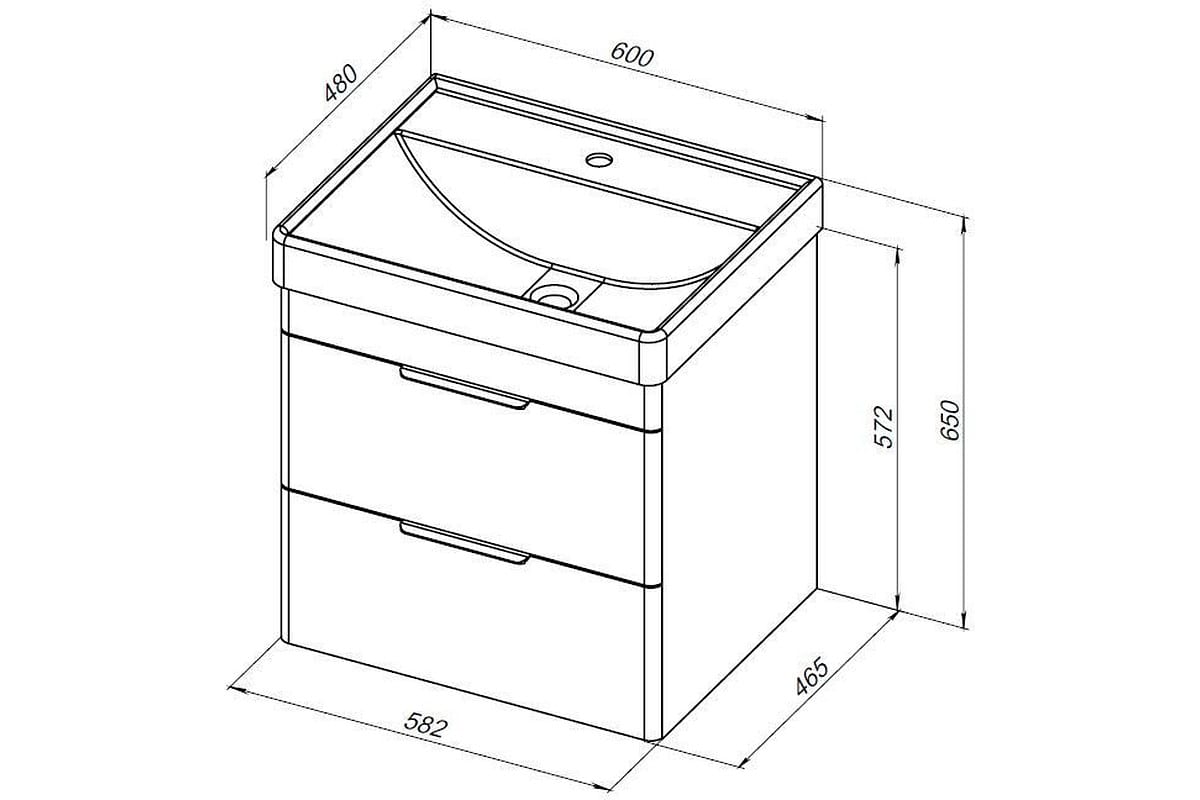 Приобрести aquanet тумба с раковиной ирис new 60 см, белая глянец (2 ящика)