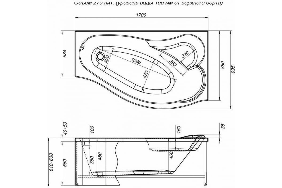 Приобрести aquanet акриловая ванна palma 170x90 см, белая, правая