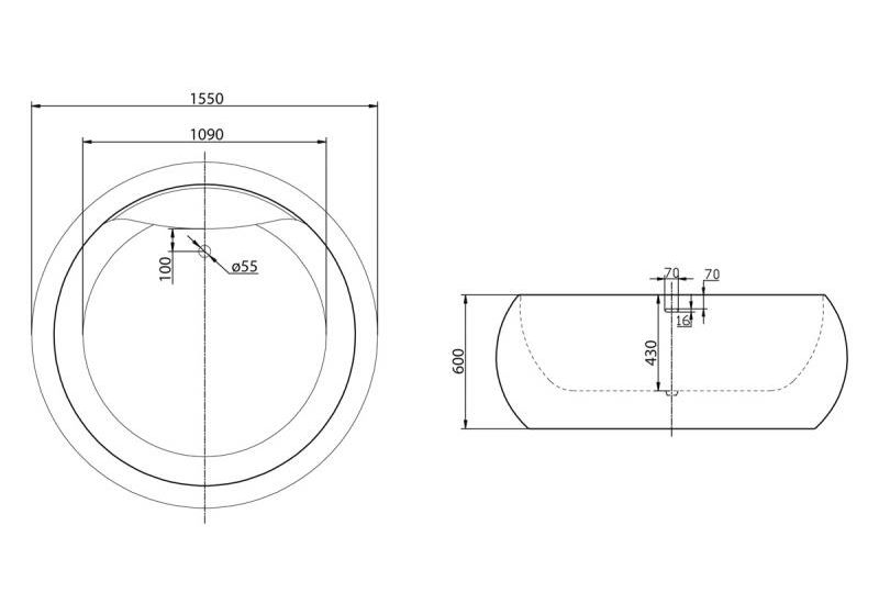 Приобрести ванна акриловая отдельностоящая belbagno 155х155 см, bb30-1550