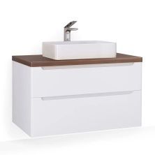 Jorno Тумба подвесная Wood 100 см со столешницей темное дерево, белая