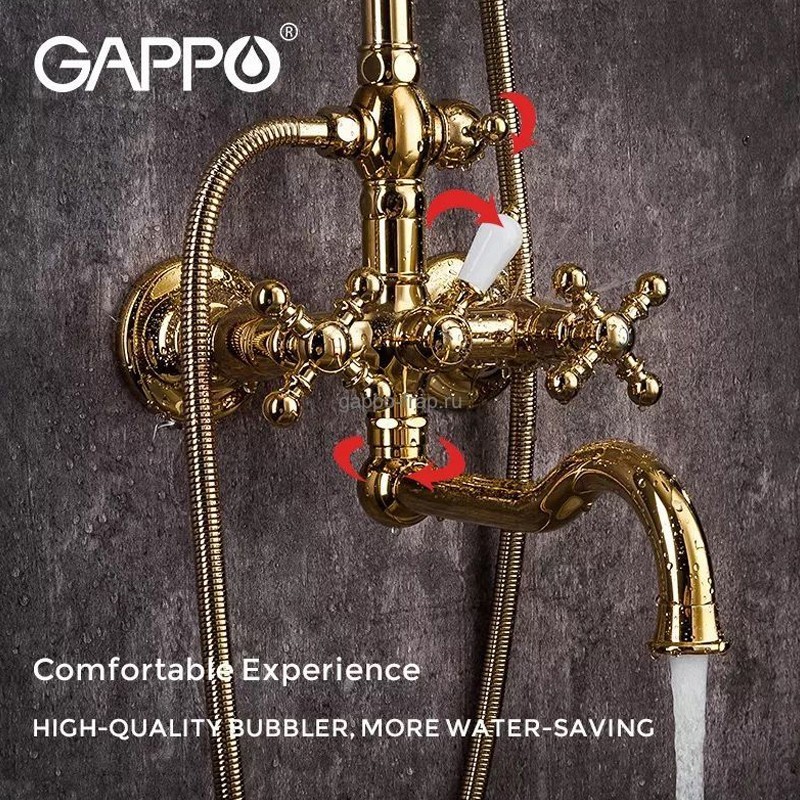 Приобрести gappo душевая система g2489-6 с изливом, золото 16634