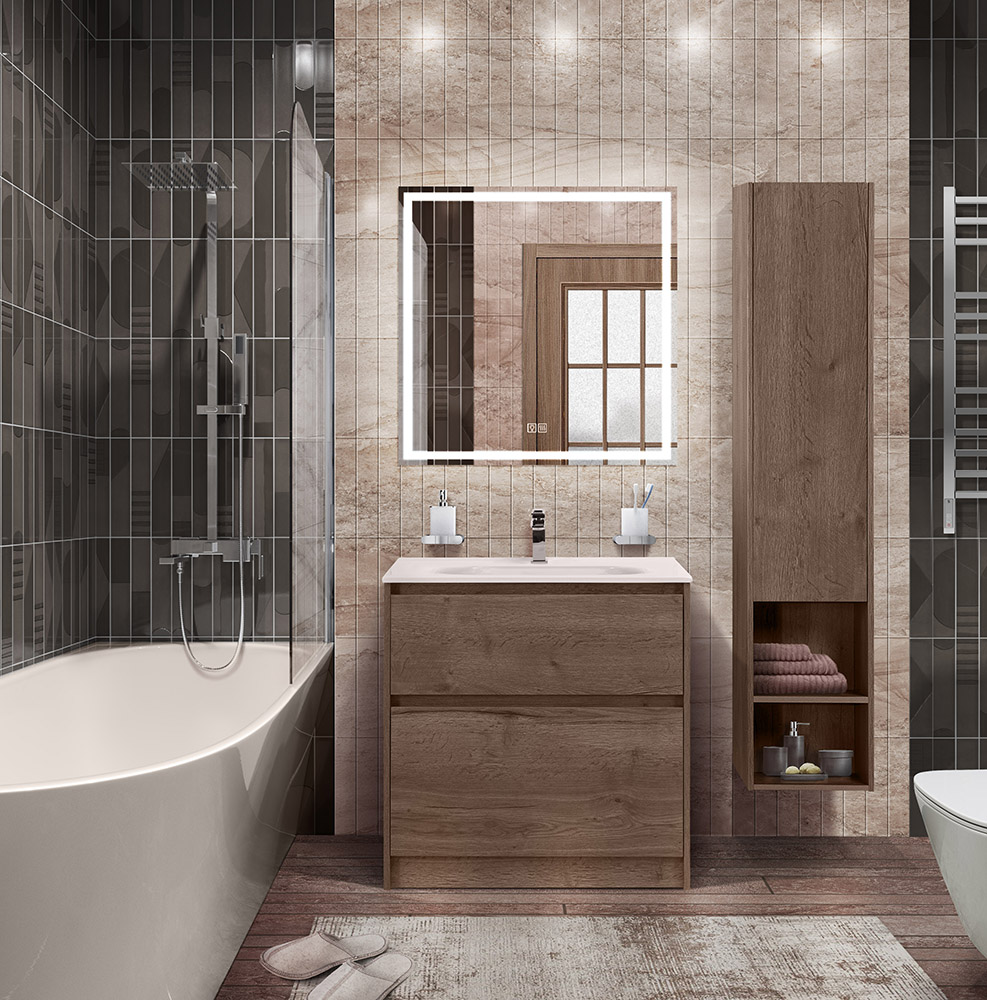Приобрести belbagno тумба с раковиной kraft 80 см, напольнаяная rovere tabacco, стеклянная глянцевая раковина