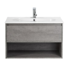 BelBagno Тумба c раковиной KRAFT 80 см, с одним ящиком и полкой, подвесная Cemento Grigio, белая раковина
