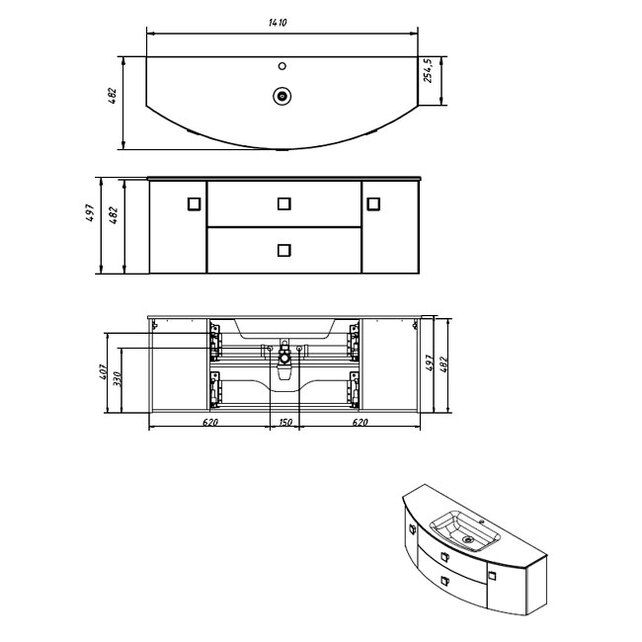 Приобрести caprigo тумба с раковиной legato 140 см, море