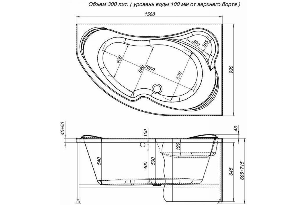 Приобрести aquanet акриловая ванна capri 160x100 см, белая, правая