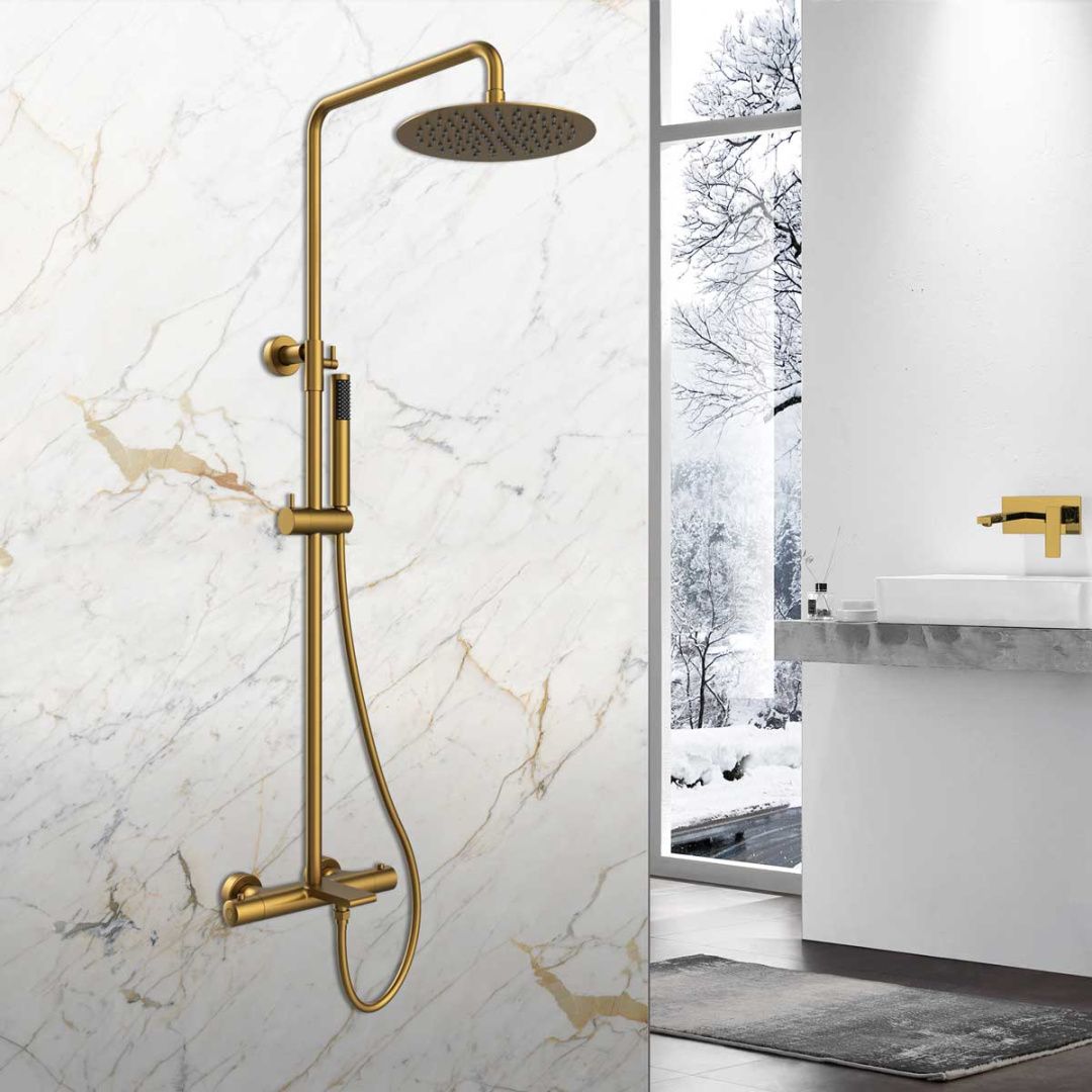 Приобрести vincea душевая стойка vogue, термостат, брашированное золото vsfs-1v1tbg