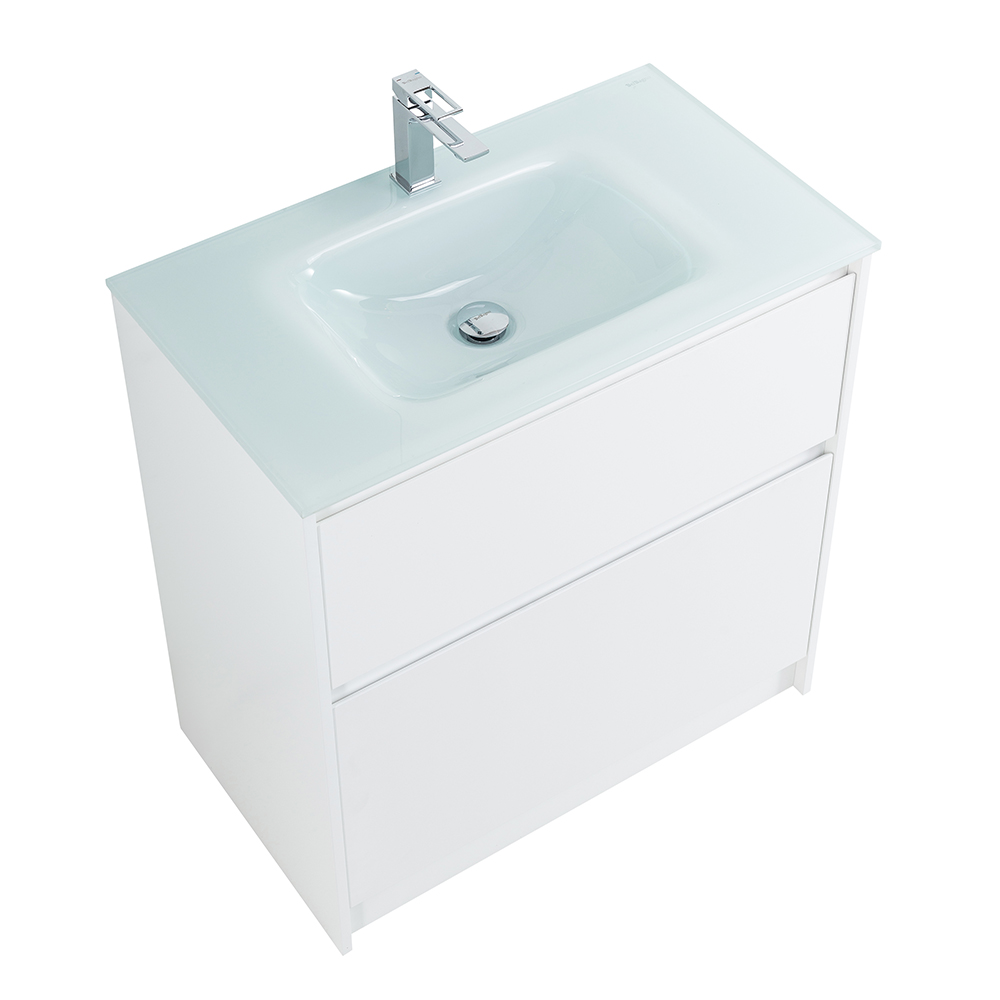 Приобрести belbagno тумба с раковиной kraft 80 см, напольная bianco opaco, стеклянная глянцевая раковина