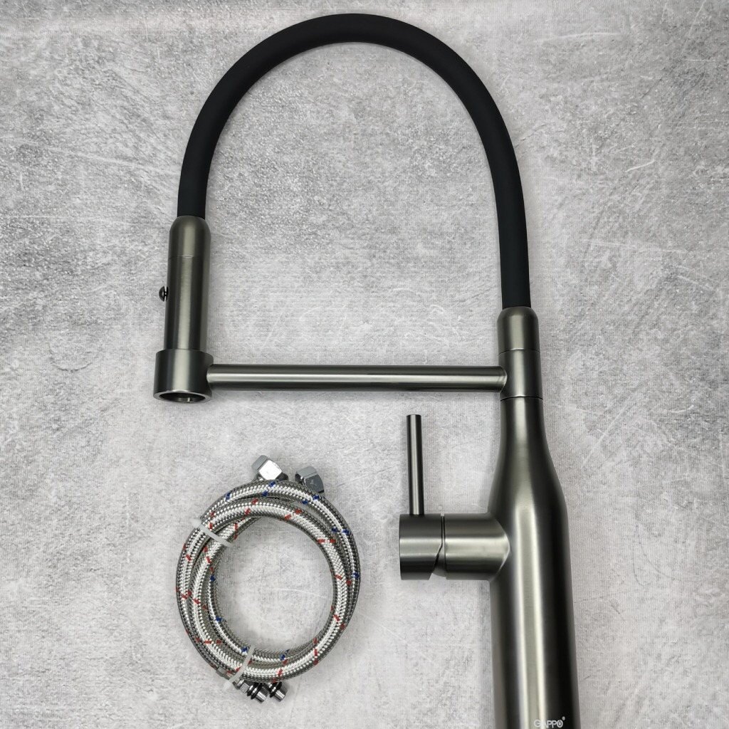 Приобрести gappo смеситель для кухни g4398-51 с гибким изливом, черный 30086