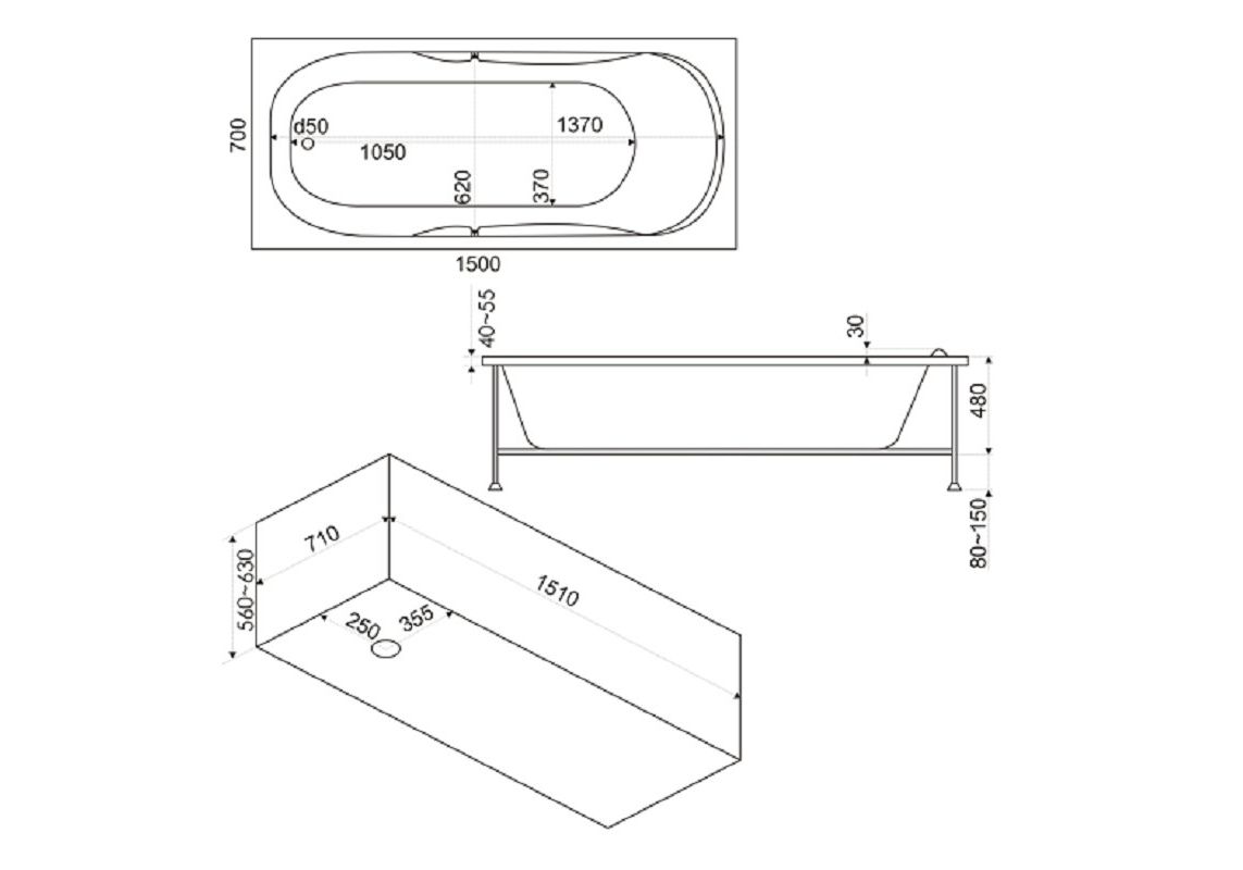 Приобрести bas акриловая ванна ибица стандарт (на ножках) 150х70