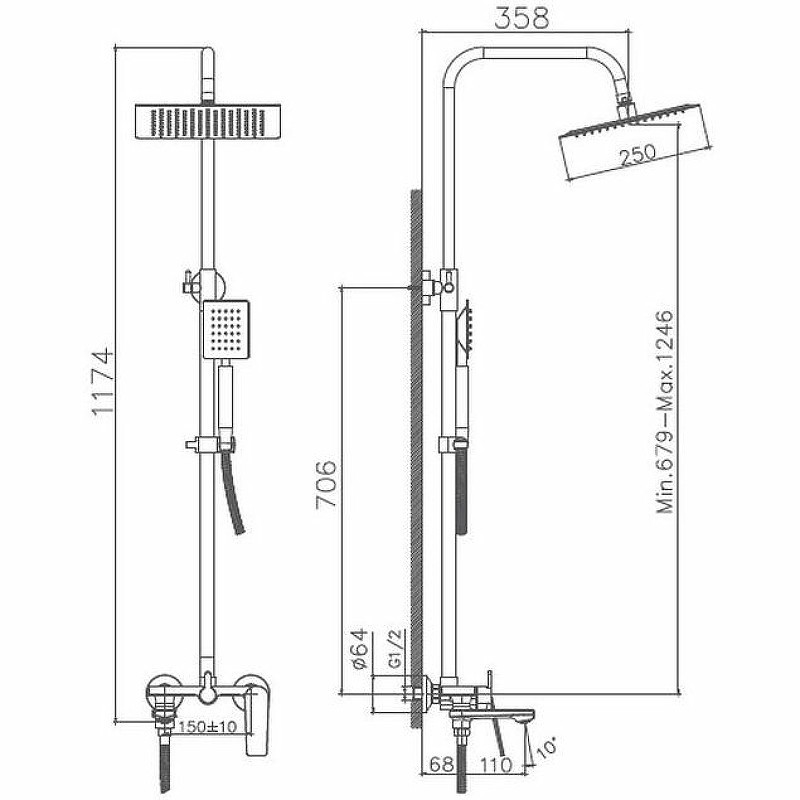 Приобрести haiba душевая система, прямоугольная d-250мм, пепельный hb24533-3