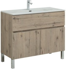 Aquanet Тумба с раковиной Алвита New 100 см, 1 ящик, 2 дверцы, дуб веллингтон белая