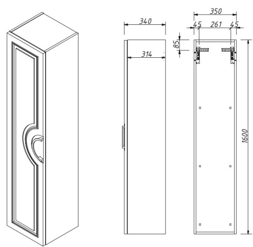 Приобрести caprigo пенал подвесной valletta 35 см, левосторонний, белый 35350l-sf027