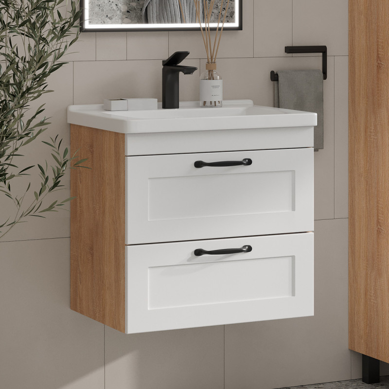 Приобрести equil тумба подвесная с раковиной lago 70 см, белая\светлое дерево tplago70.2y-04