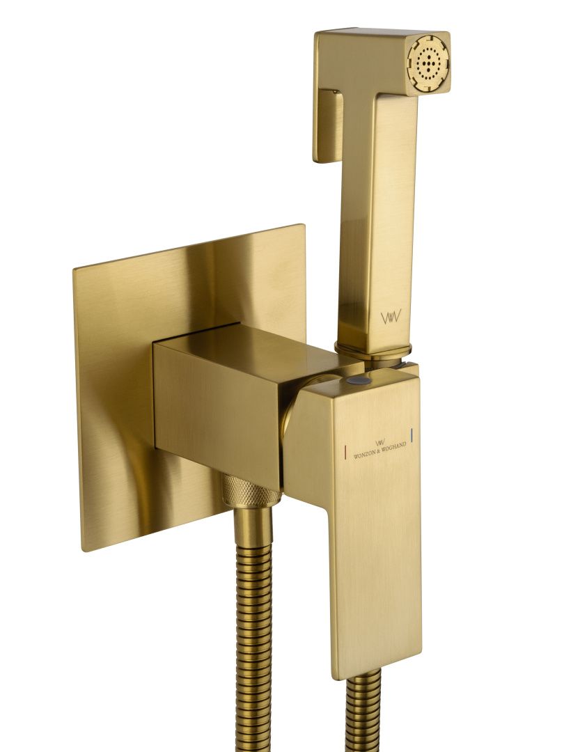 Приобрести смеситель с гигиеническим душем встраиваемый wonzon & woghand cube, брашированное золото (ww-88829016-bg)