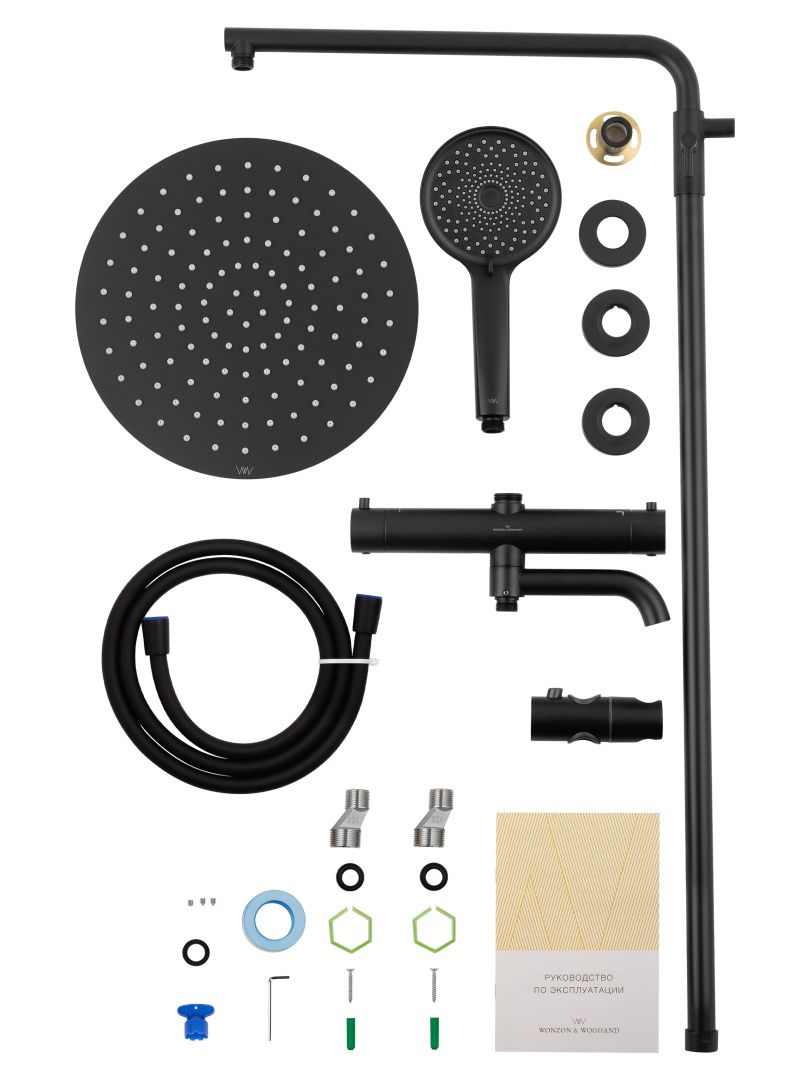 Приобрести душевая система с термостатом wonzon & woghand stick, черный матовый (ww-88739903-mb)