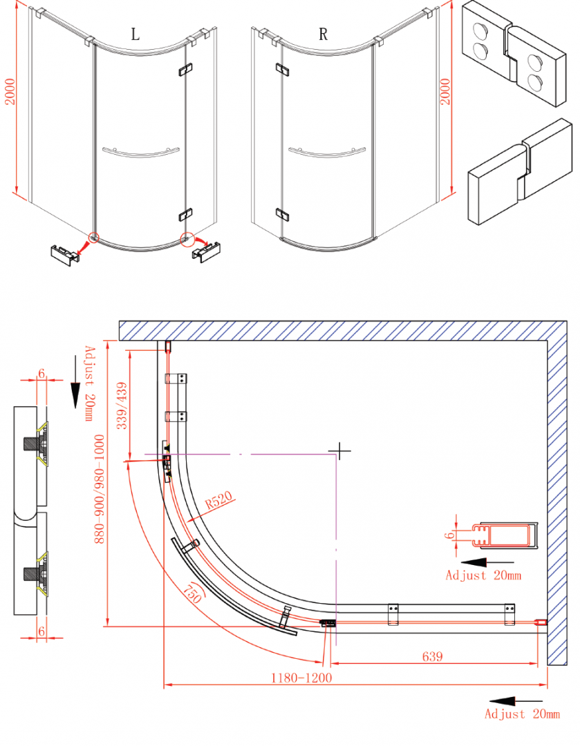 Приобрести cezares душевое ограждение bergamo 120х100см bergamo-w-rh-1-120/100-arco-c-cr-l-iv