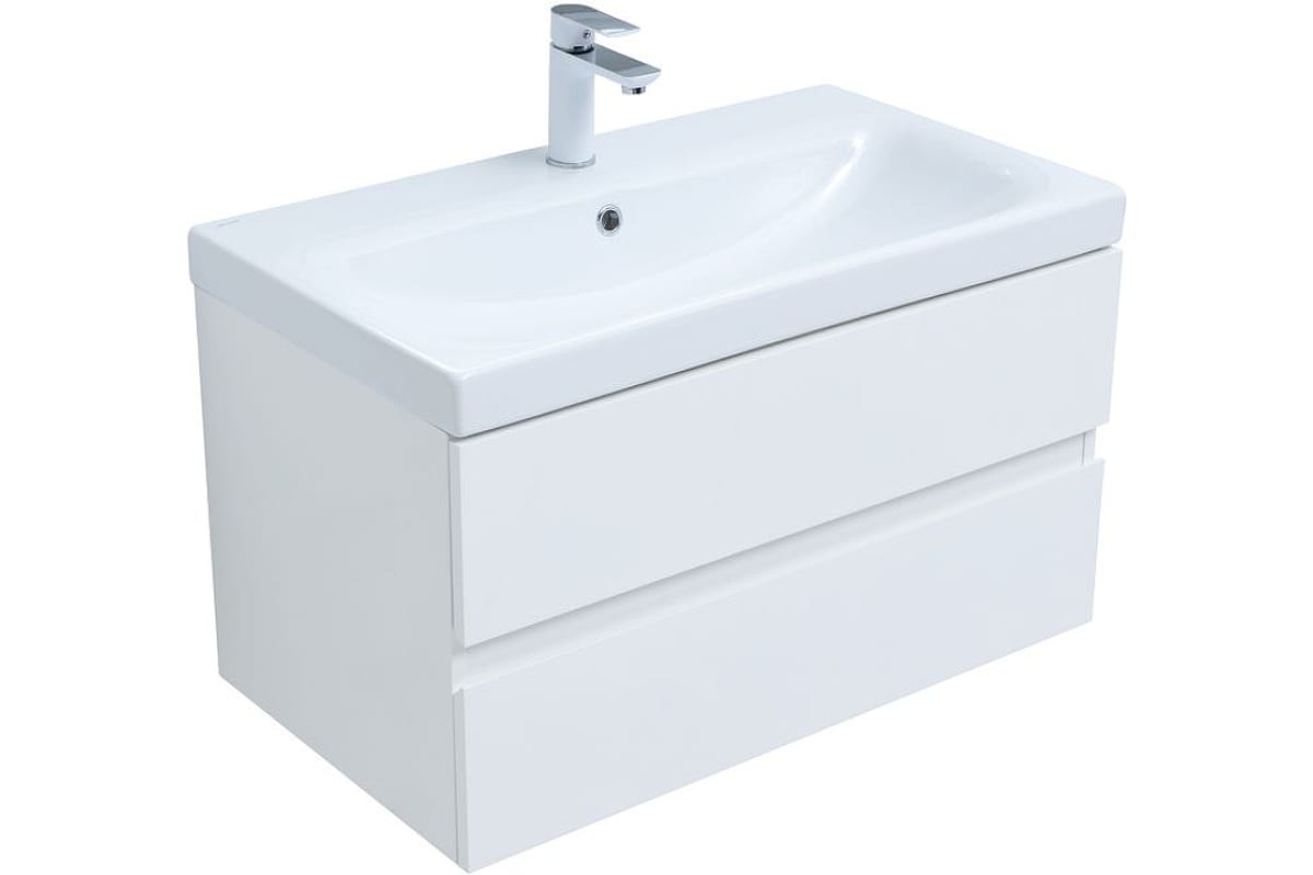 Приобрести aquanet тумба с раковиной беркли 80 см, белая глянец (2 ящика)