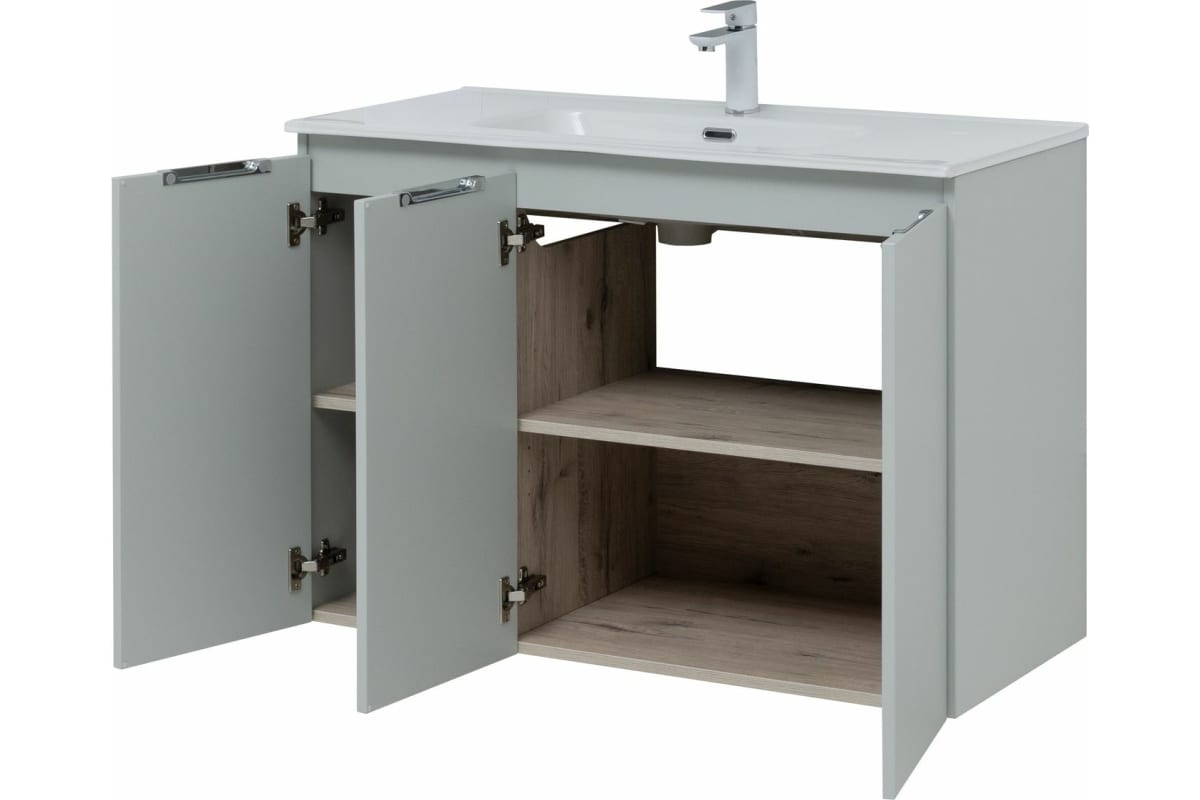 Приобрести aquanet тумба с раковиной алвита new 100 см, 3 дверцы, серый