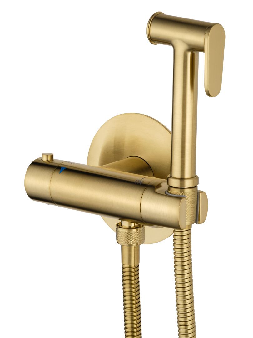 Приобрести смеситель с гигиеническим душем и термостатом встраиваемый wonzon & woghand, брашированное золото (ww-88819902-bg)