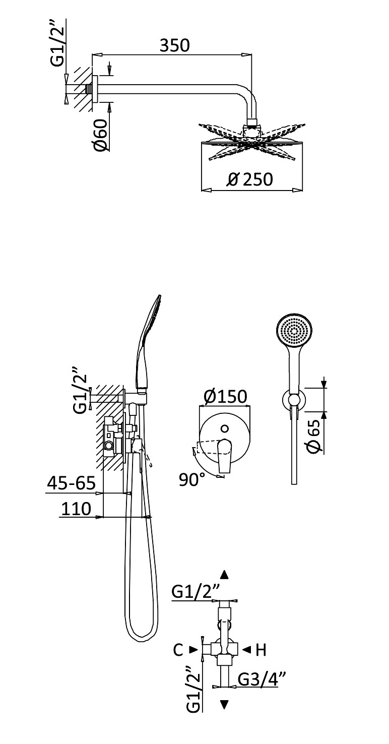 Приобрести cezares встраиваемоя душевая система nautic-dsip-nop