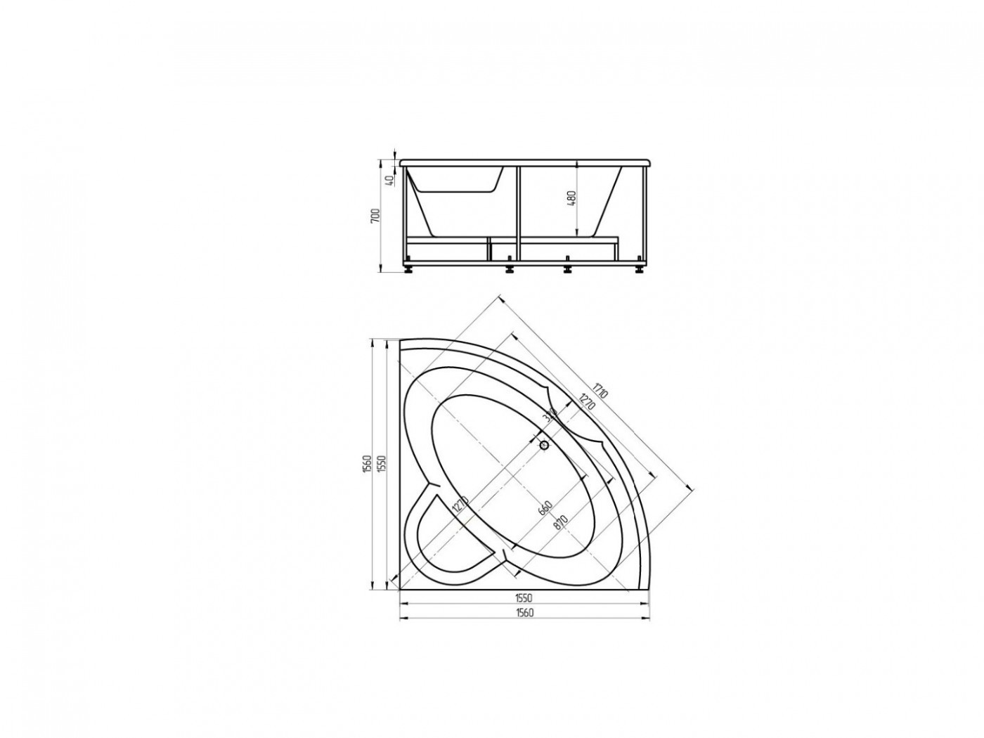 Приобрести акриловая ванна aquatek поларис 2 155х155 см