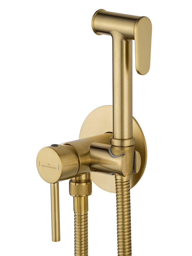 Приобрести смеситель с гигиеническим душем встраиваемый wonzon & woghand stick, брашированное золото (ww- 88829902-bg)