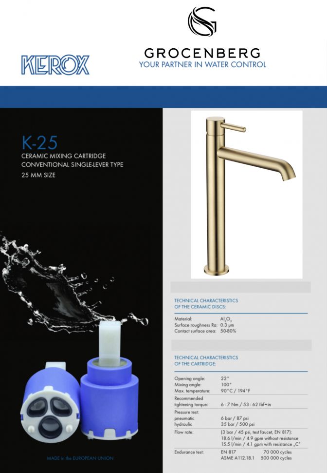 Приобрести grocenberg смеситель для раковины, высокий, брашированное золото gb3029gl