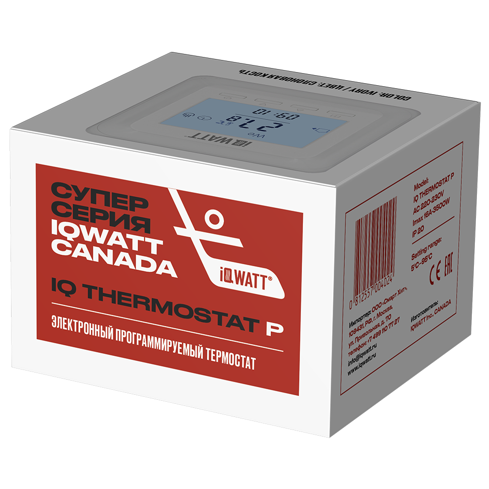 Приобрести iqwatt электронный терморегулятор iq thermostat р (white), ж\к экран