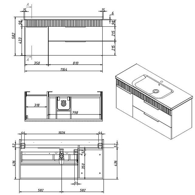 Приобрести caprigo тумба с раковиной monbar 120 см, левая, кремовая