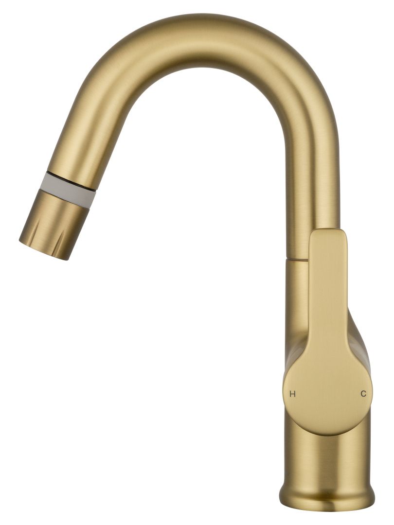 Приобрести смеситель для раковины с выдвижным изливом wonzon & woghand, брашированное золото (ww-fe01l212-bg)